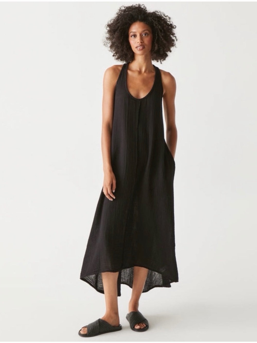 NWOT MICHAEL STARS Sade Black Gauze Twist Back Maxi Dress Sundress